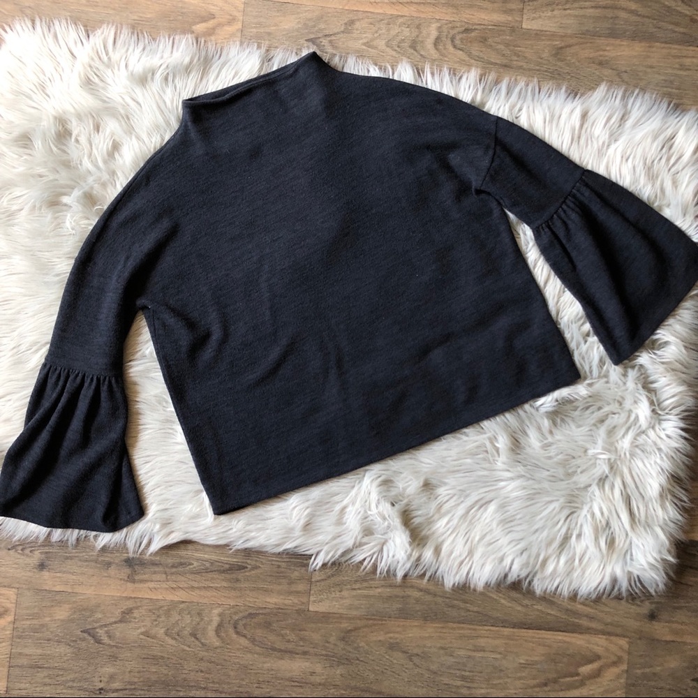 JUST Bell Sleeved Drop Shoulder Mock Neck Sweater